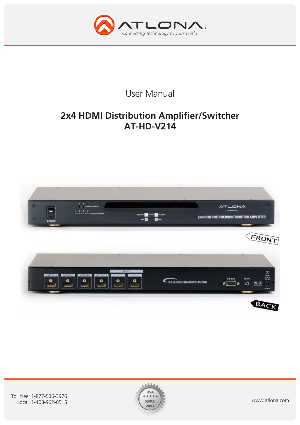 Atlona AT HD V214 User Manual | 11 pages
