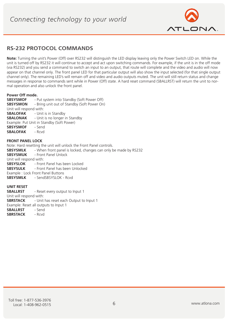 Rs-232 protocol commands | Atlona AT HD V214 User Manual | Page 7 / 11