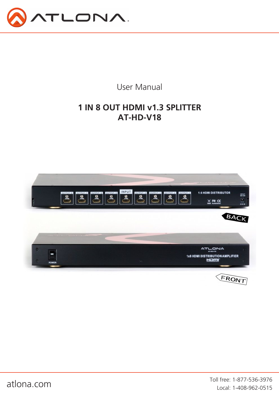 Atlona AT HD V18 User Manual | 9 pages