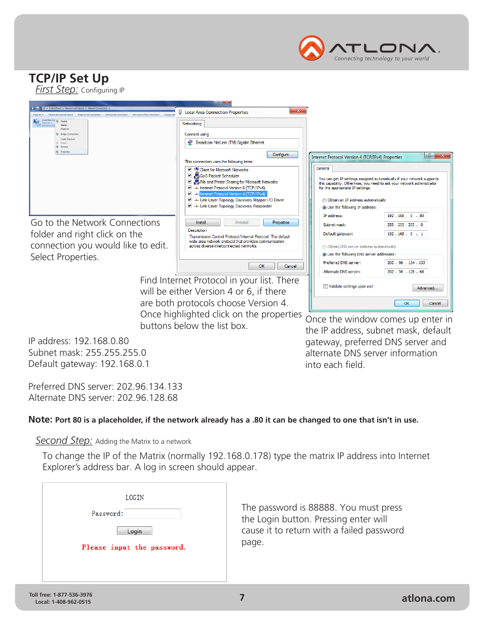Tcp/ip set up | Atlona AT HD V1616M V2 User Manual | Page 7 / 14