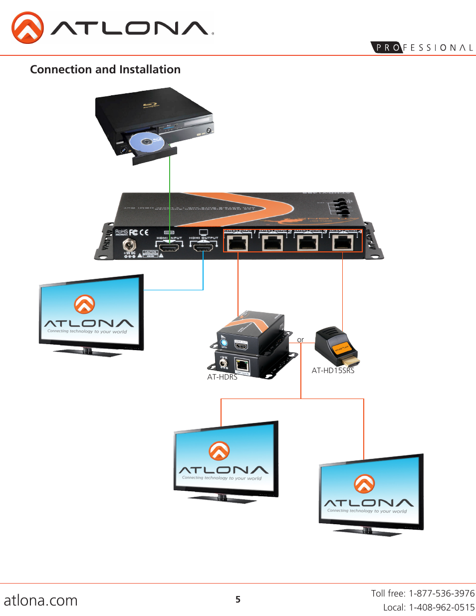Connection and installation | Atlona AT HD V14SS V2 User Manual | Page 5 / 8