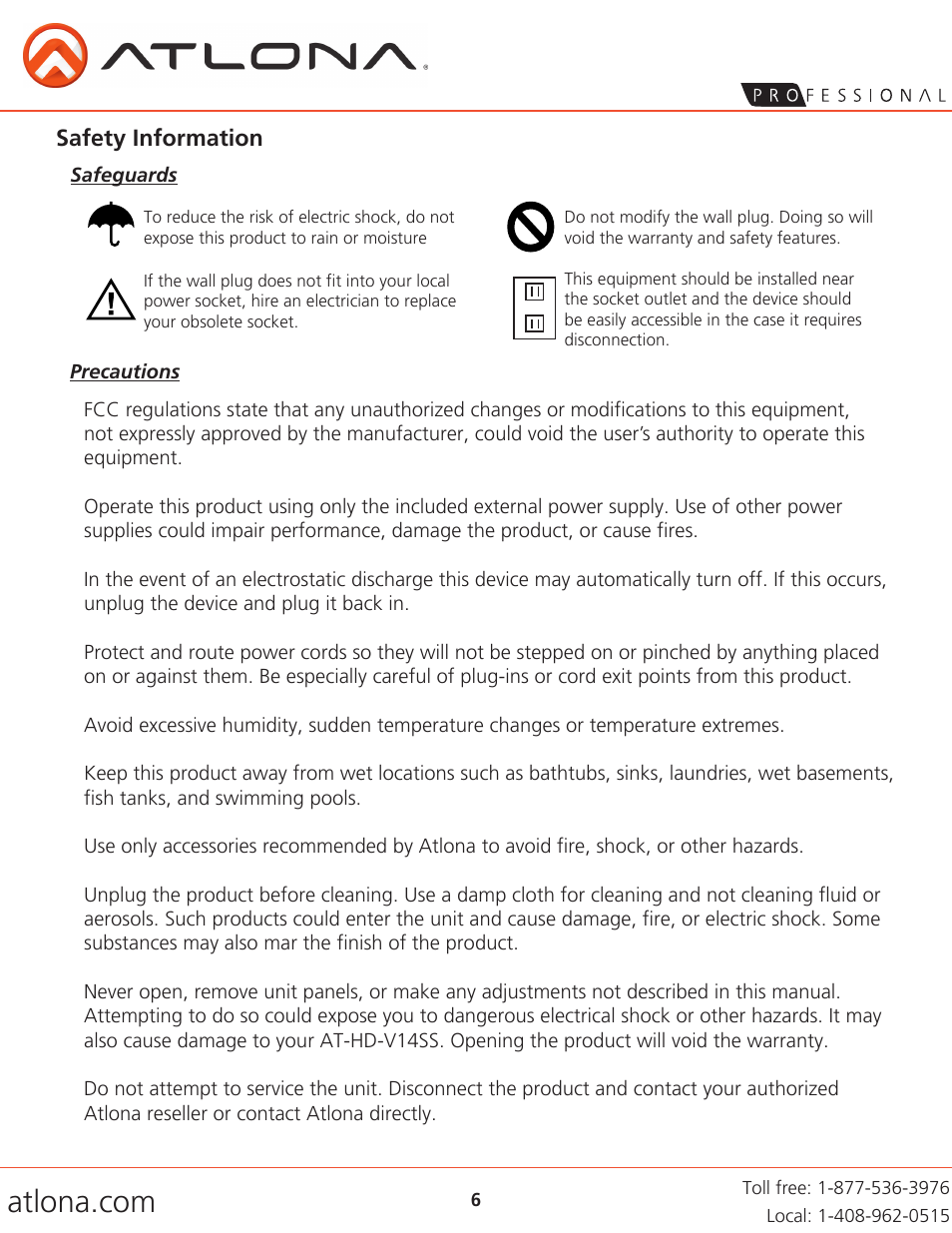 Atlona AT HD V14SS V2 User Manual | Page 6 / 8