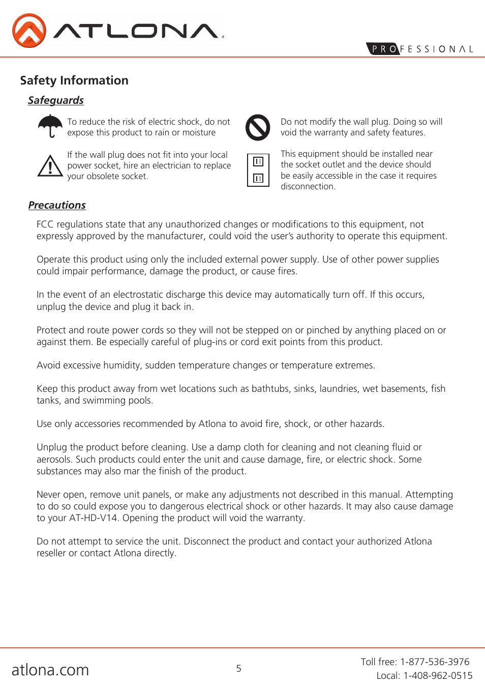 Safety information | Atlona AT HD V14 User Manual | Page 7 / 9