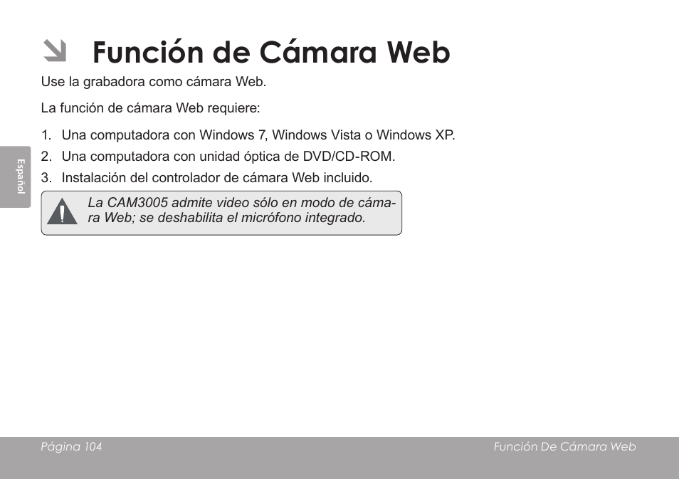 Función de cámara web | COBY SNAPP CAM3005 User Manual | Page 104 / 180