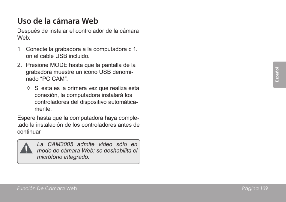 Uso de la cámara web | COBY SNAPP CAM3005 User Manual | Page 109 / 180