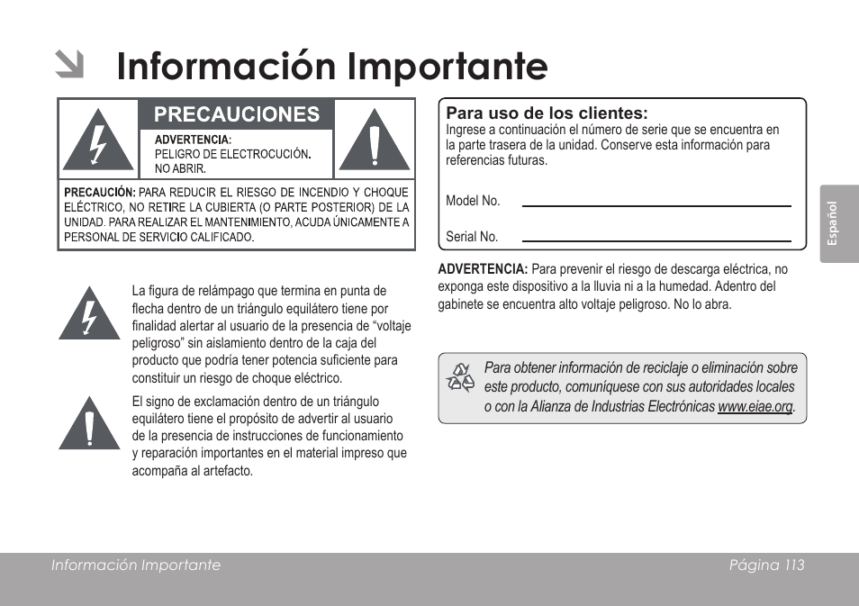 Información importante | COBY SNAPP CAM3005 User Manual | Page 113 / 180