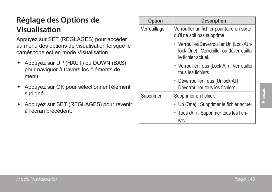 Réglage des options de visualisation | COBY SNAPP CAM3005 User Manual | Page 143 / 180