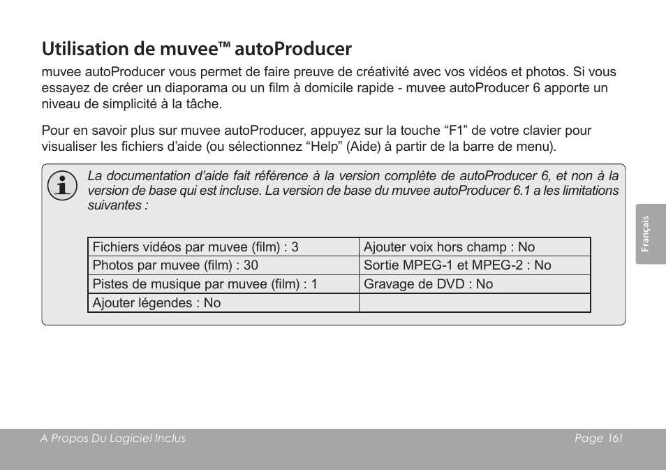 Utilisation de muvee™ autoproducer | COBY SNAPP CAM3005 User Manual | Page 161 / 180