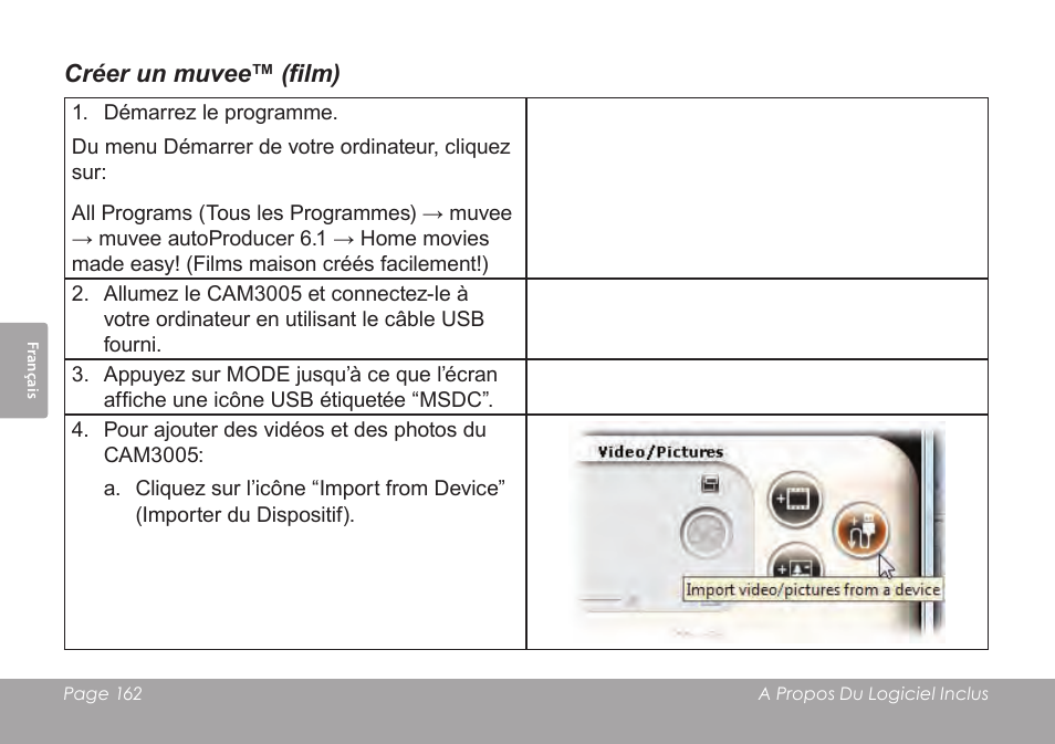 Créer un muvee™ (film) | COBY SNAPP CAM3005 User Manual | Page 162 / 180