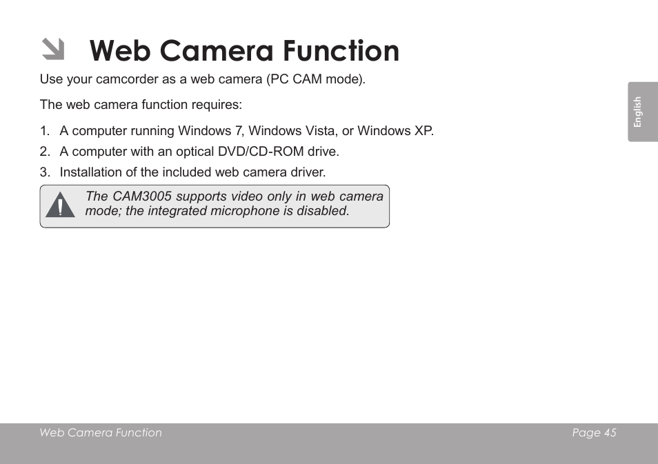 Web camera function | COBY SNAPP CAM3005 User Manual | Page 45 / 180