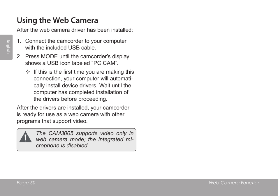 Using the web camera | COBY SNAPP CAM3005 User Manual | Page 50 / 180