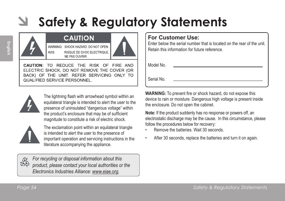 Safety & regulatory statements | COBY SNAPP CAM3005 User Manual | Page 54 / 180