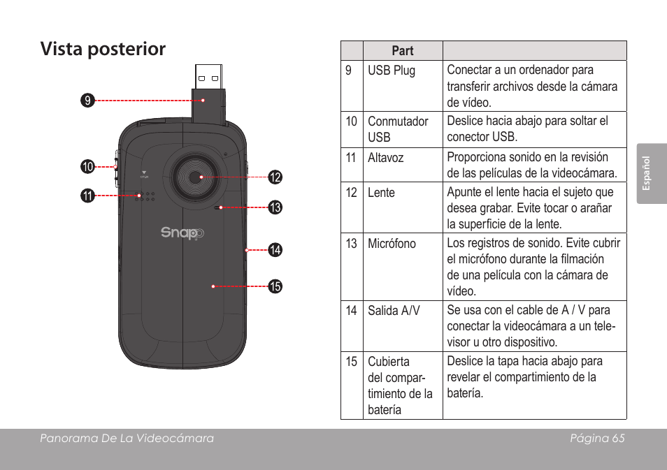 Vista posterior | COBY SNAPP CAM3005 User Manual | Page 65 / 180