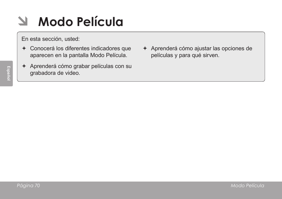 Modo película | COBY SNAPP CAM3005 User Manual | Page 70 / 180
