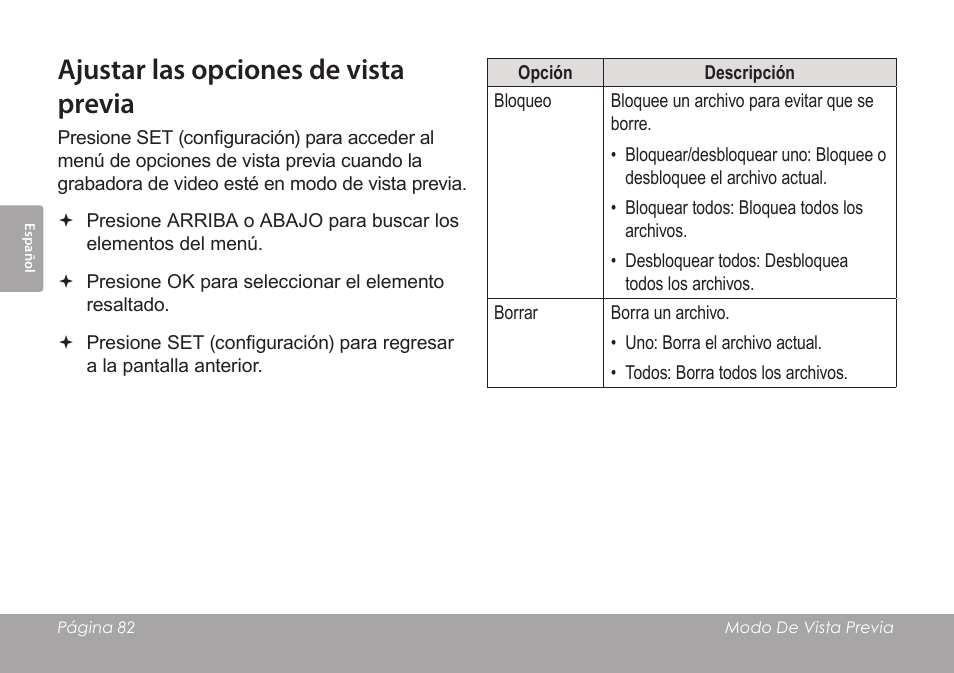 Ajustar las opciones de vista previa | COBY SNAPP CAM3005 User Manual | Page 82 / 180