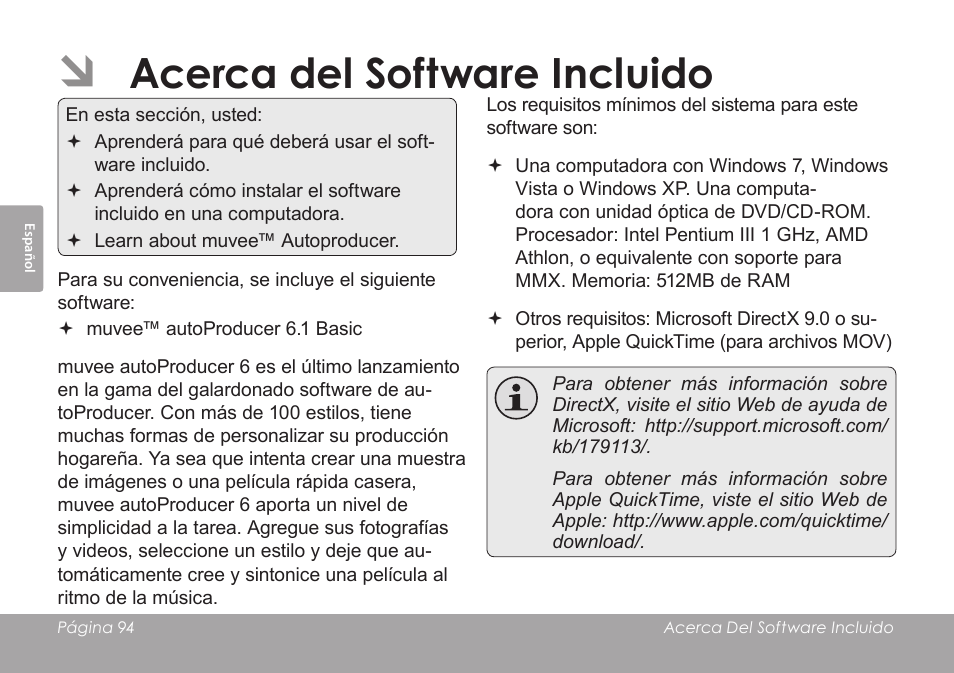 Acerca del software incluido | COBY SNAPP CAM3005 User Manual | Page 94 / 180