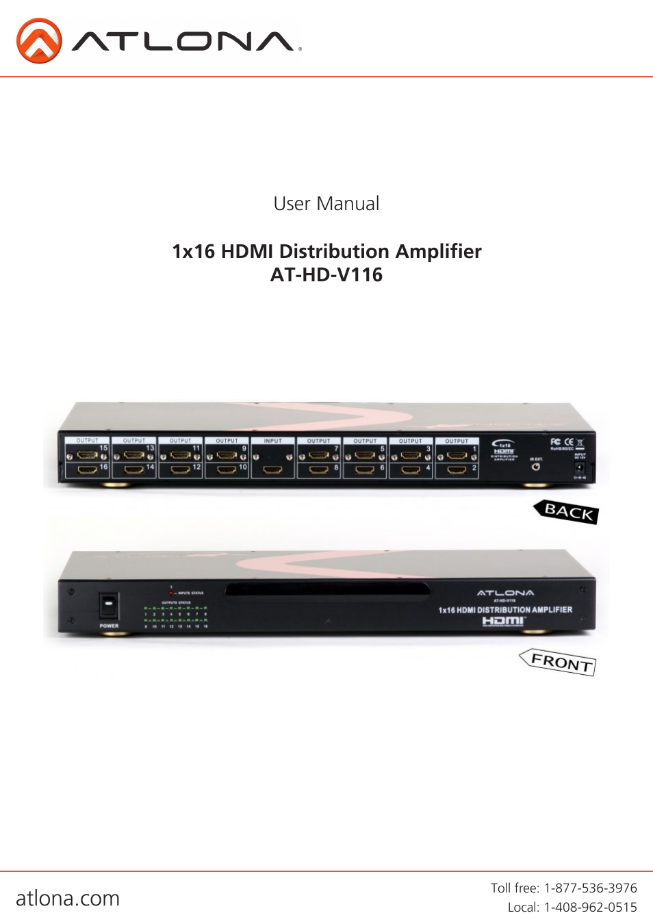 Atlona AT HD V116 User Manual | 9 pages