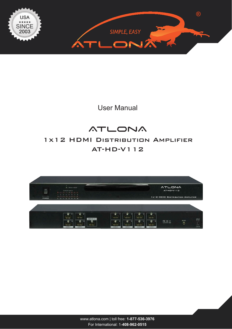 Atlona AT HD V112 User Manual | 9 pages
