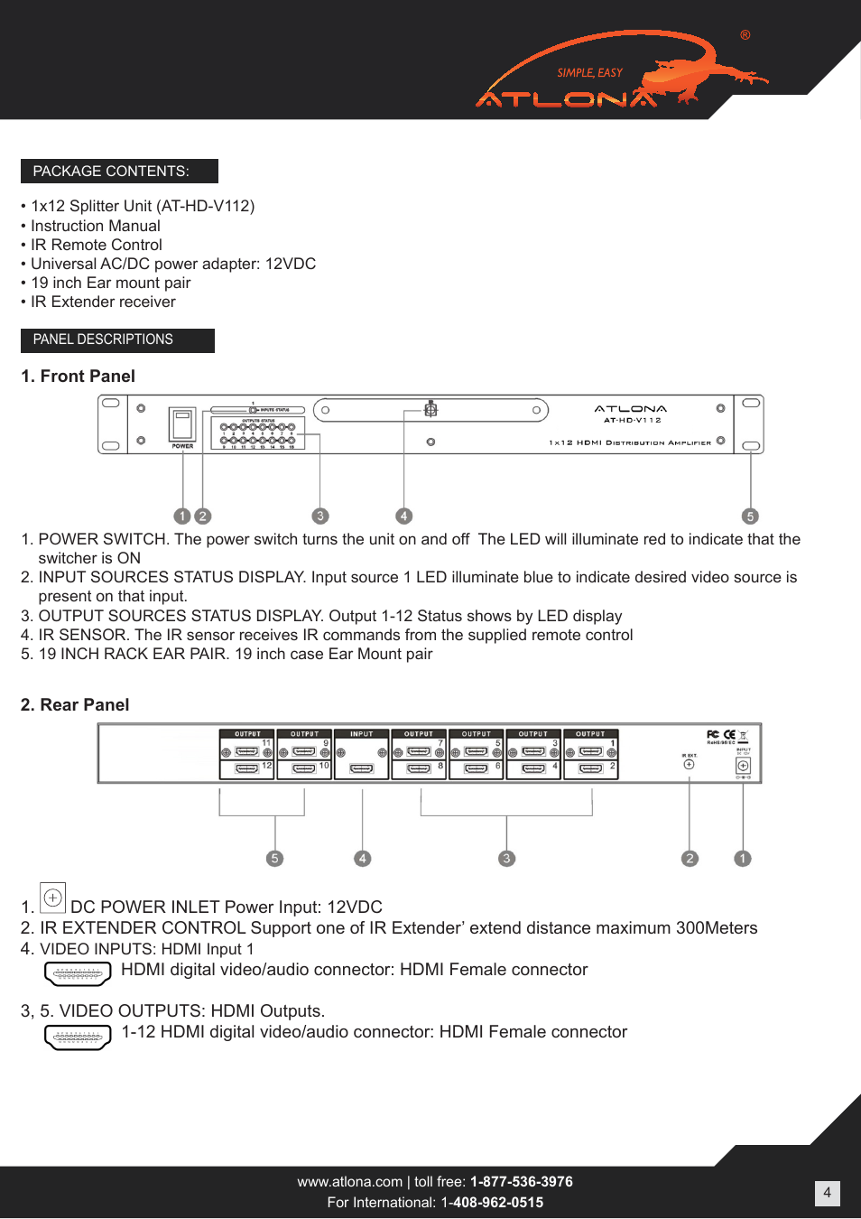 Atlona AT HD V112 User Manual | Page 4 / 9