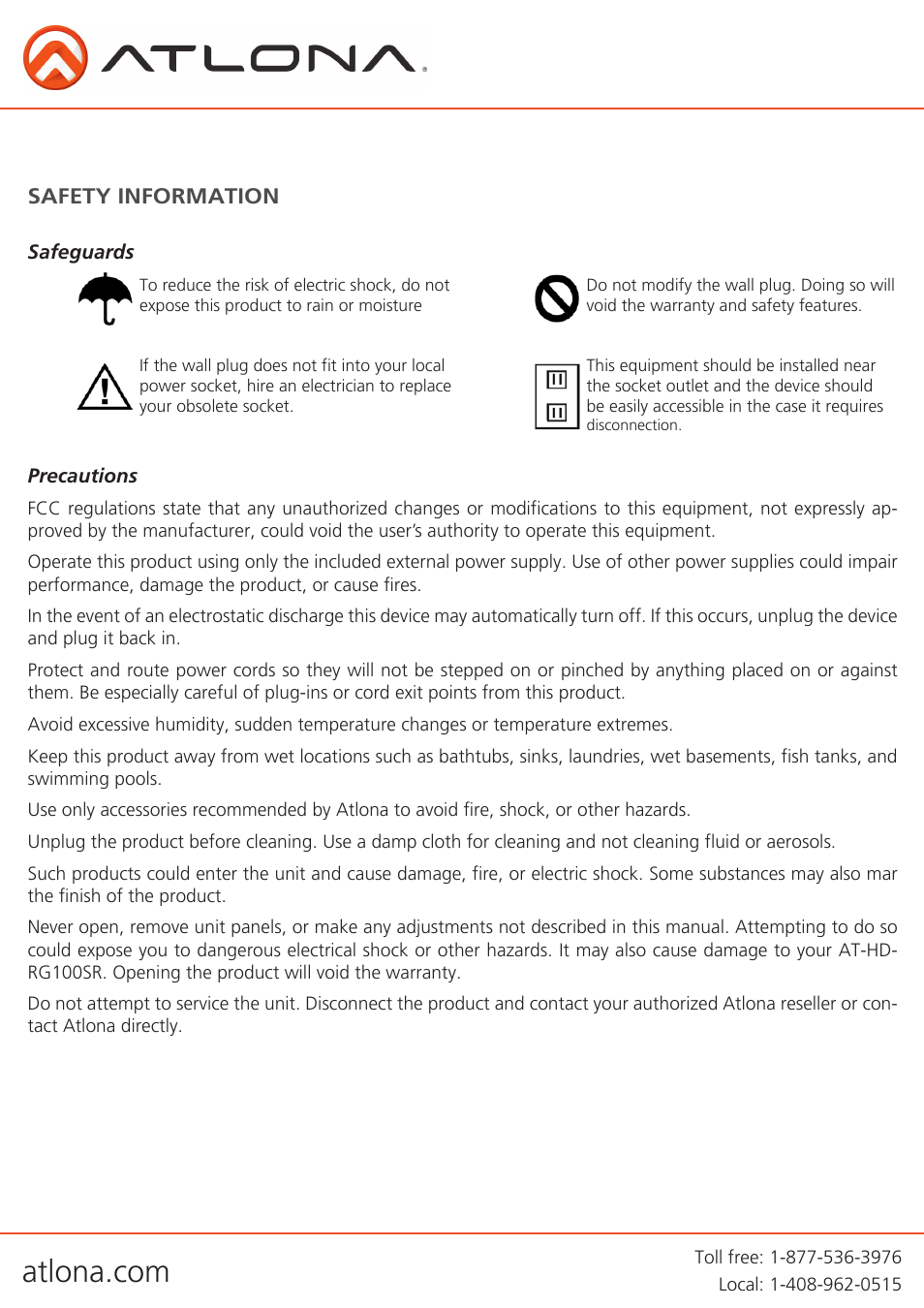 Safety information | Atlona AT HD RG100SR User Manual | Page 9 / 11