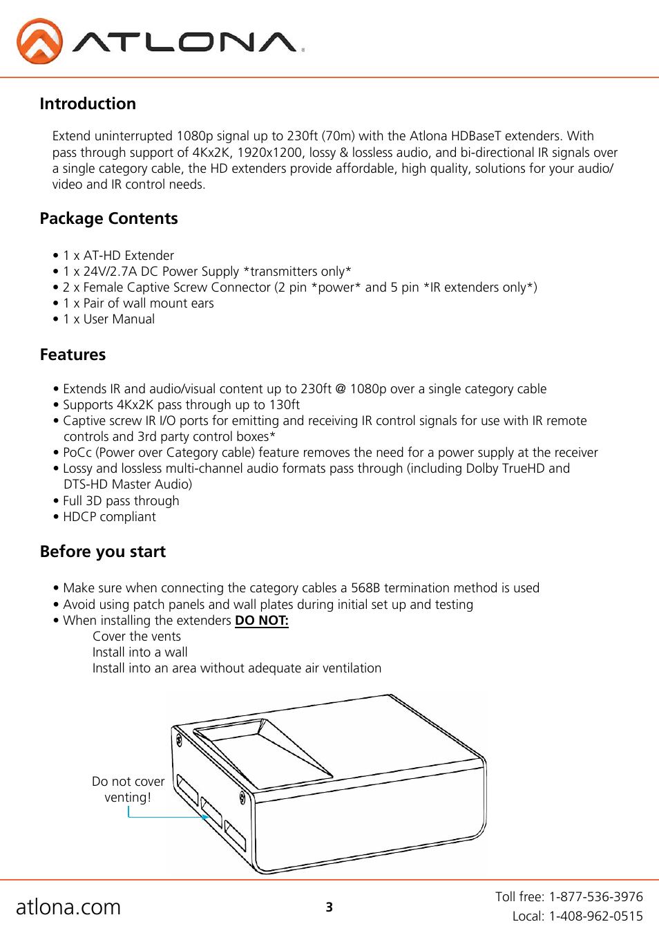 Atlona AT HD Extenders User Manual | Page 3 / 10