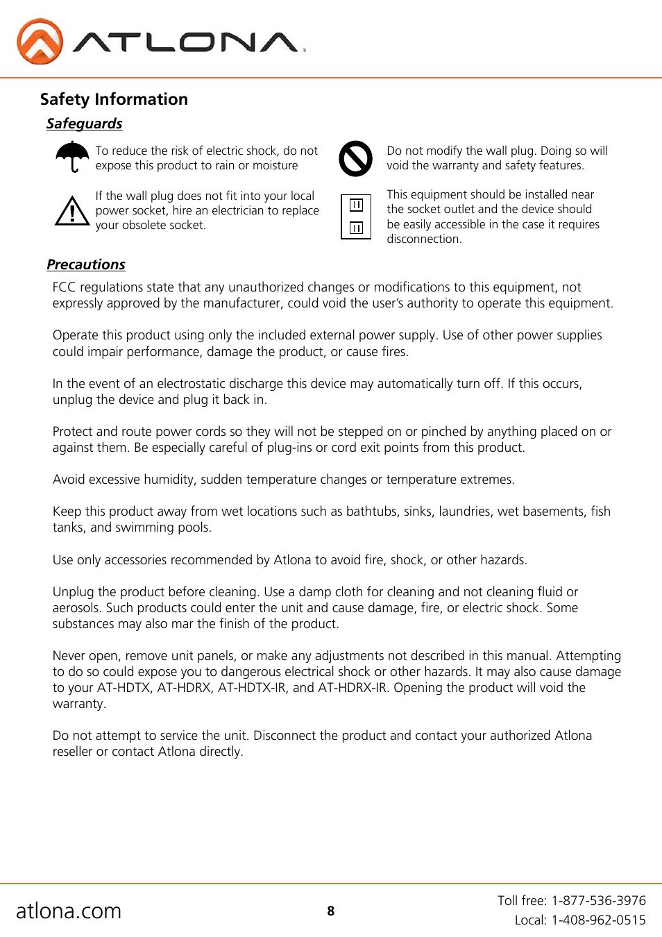 Safety information | Atlona AT HD Extenders User Manual | Page 8 / 10