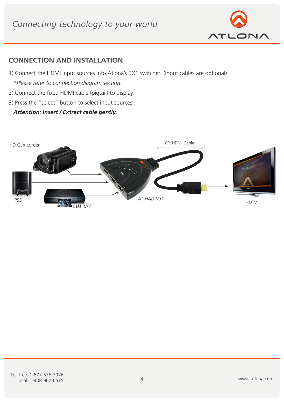 Connection and installation | Atlona AT HAD V31 User Manual | Page 5 / 8