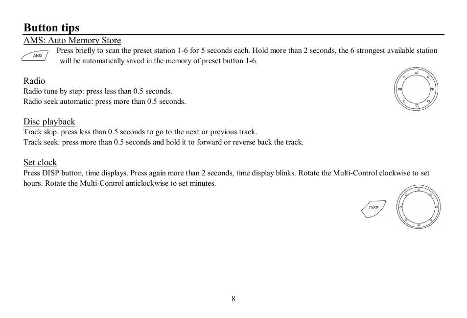 Button tips | Hyundai H-CDM8057 User Manual | Page 8 / 41