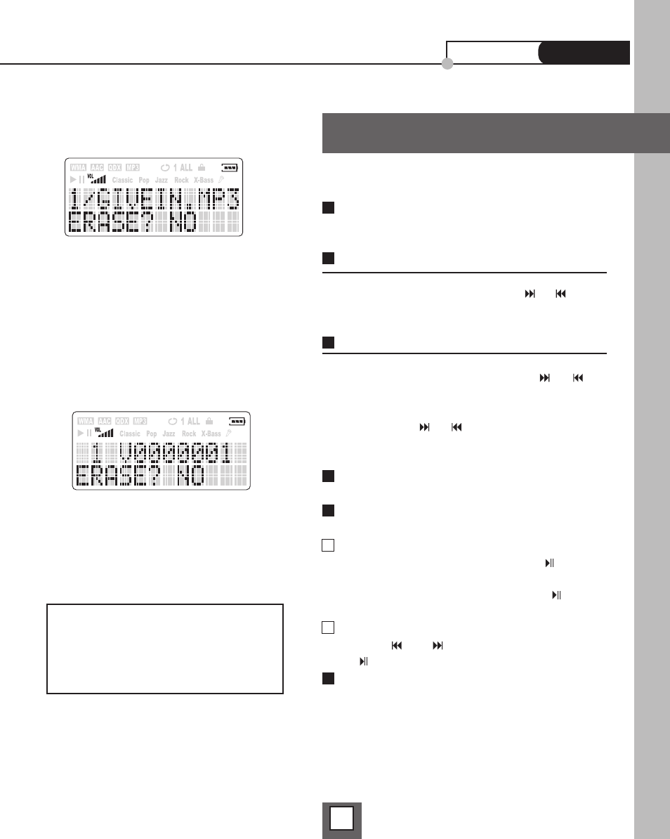 Erase music & voice file(s), Using the player | COBY MP-C440 User Manual | Page 15 / 23