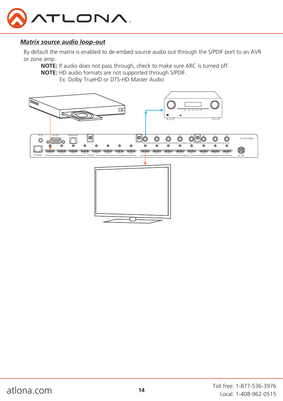 Matrix source audio loop-out | Atlona AT H2H V2 User Manual | Page 14 / 30