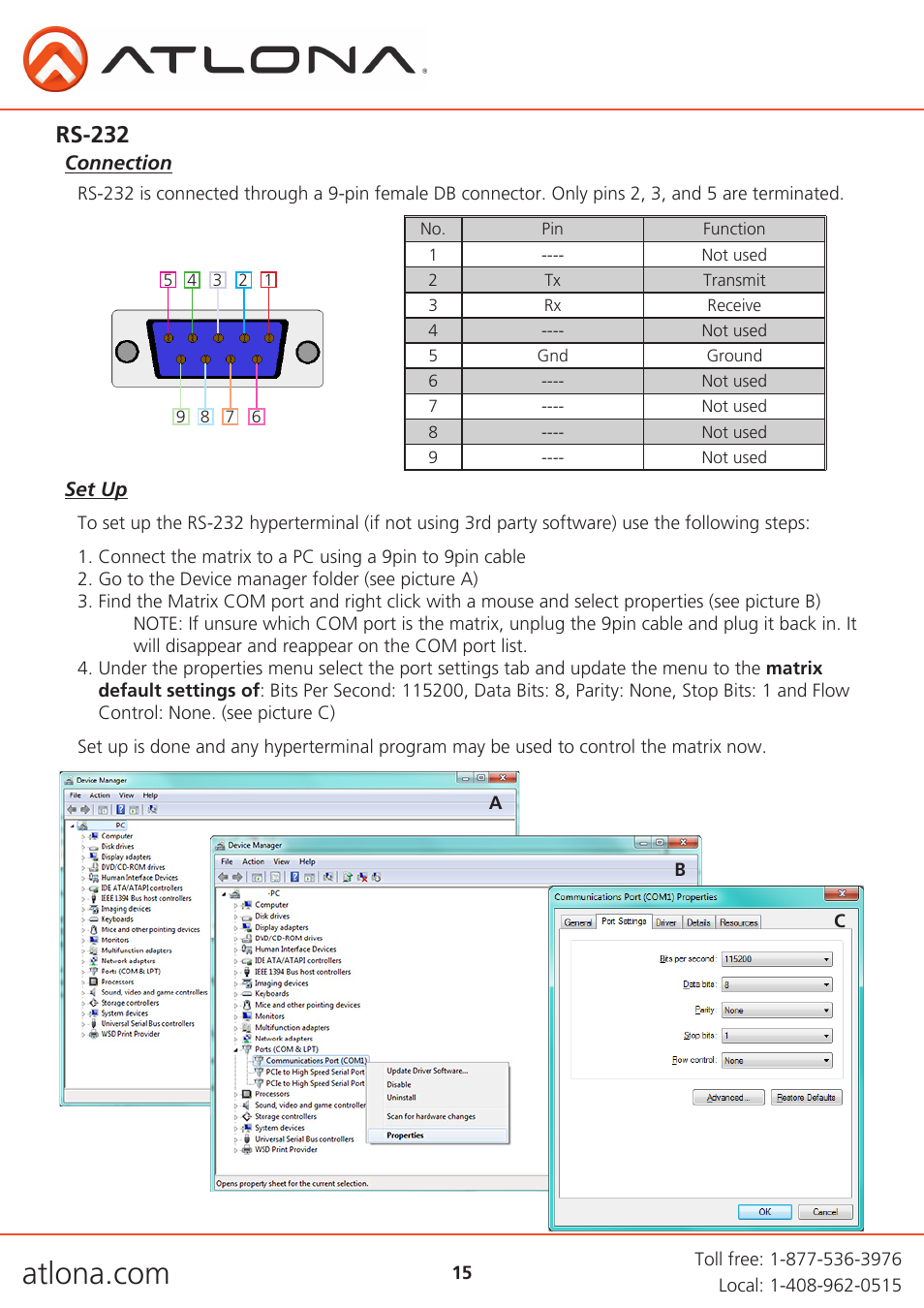 Rs-232 | Atlona AT H2H V2 User Manual | Page 15 / 30