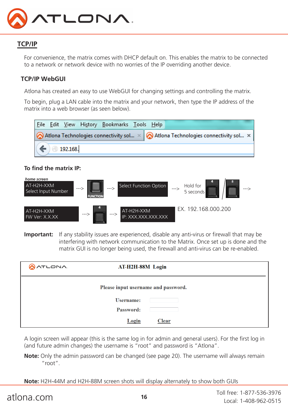 Tcp/ip | Atlona AT H2H V2 User Manual | Page 16 / 30