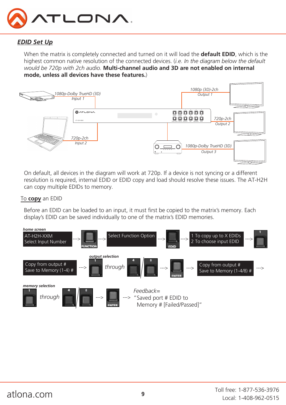 Edid set up, 720p-2ch | Atlona AT H2H V2 User Manual | Page 9 / 30