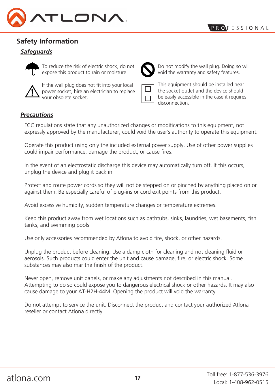 Safety information | Atlona AT H2H 44M User Manual | Page 17 / 19