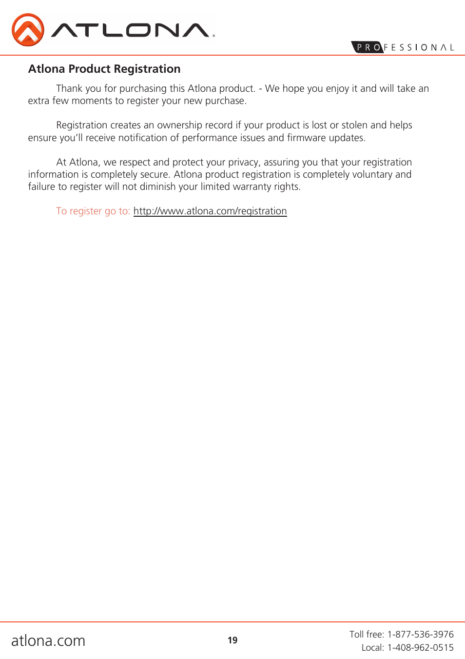 Atlona AT H2H 44M User Manual | Page 19 / 19