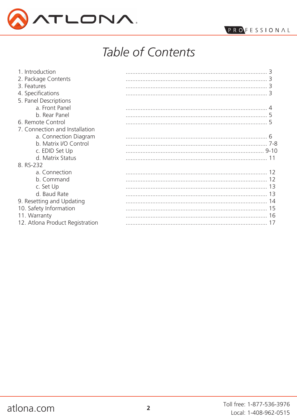 Atlona AT H2H 44M User Manual | Page 2 / 19