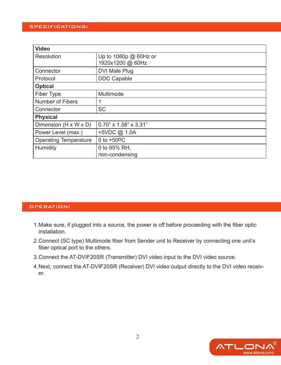 Atlona AT DVIF20SR User Manual | Page 4 / 8