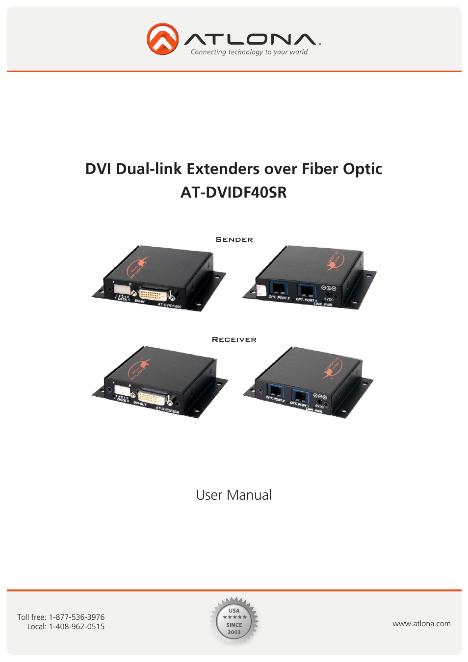 Atlona AT DVIDF40SR User Manual | 8 pages