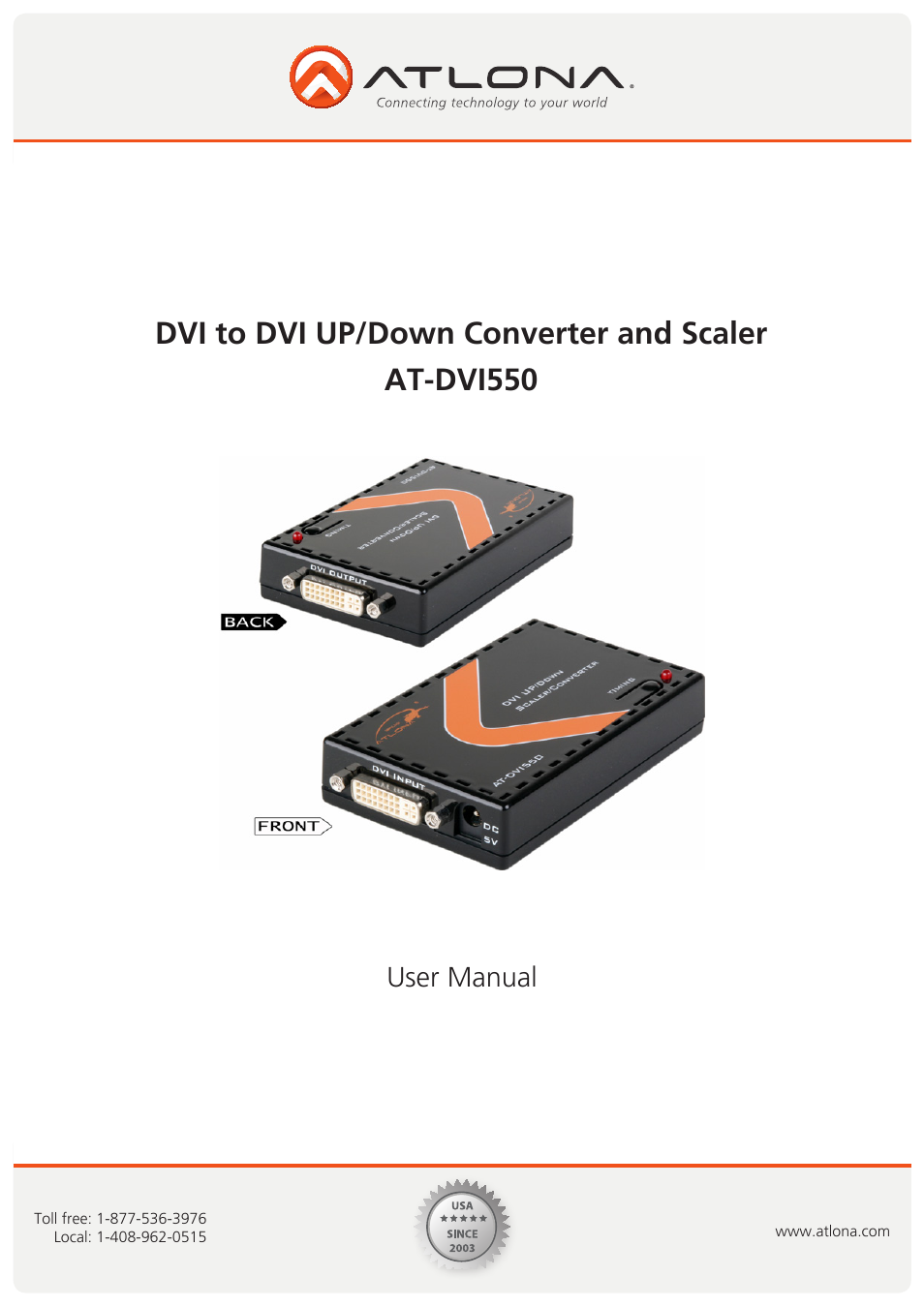 Atlona AT DVI550 User Manual | 8 pages