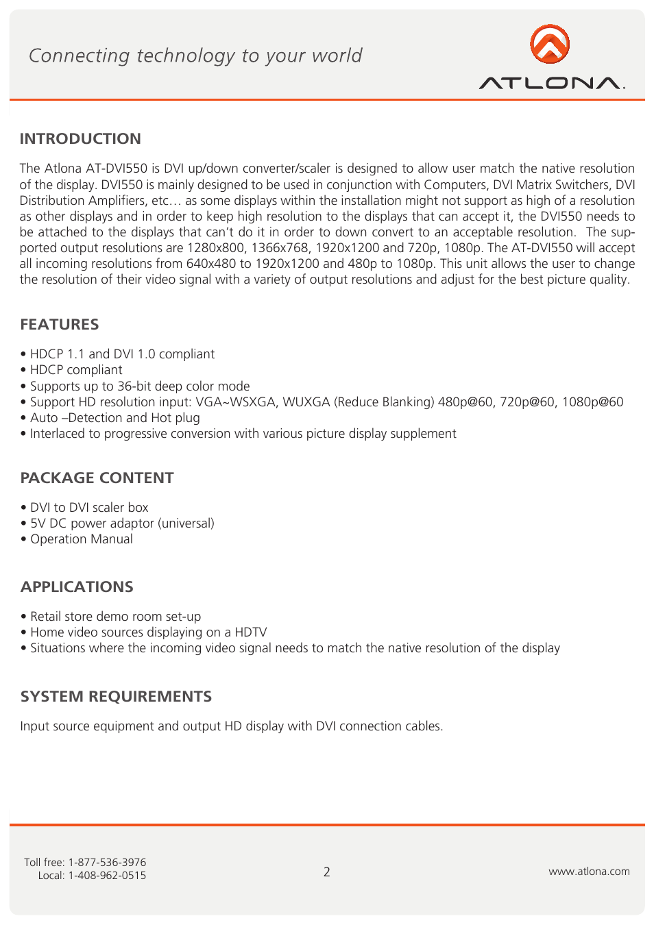Atlona AT DVI550 User Manual | Page 3 / 8