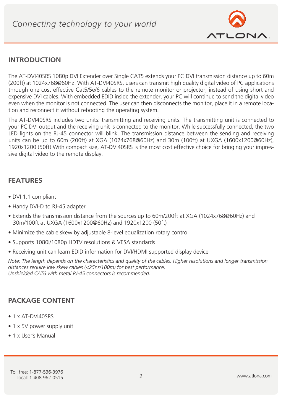 Atlona AT DVI40SRS User Manual | Page 3 / 9