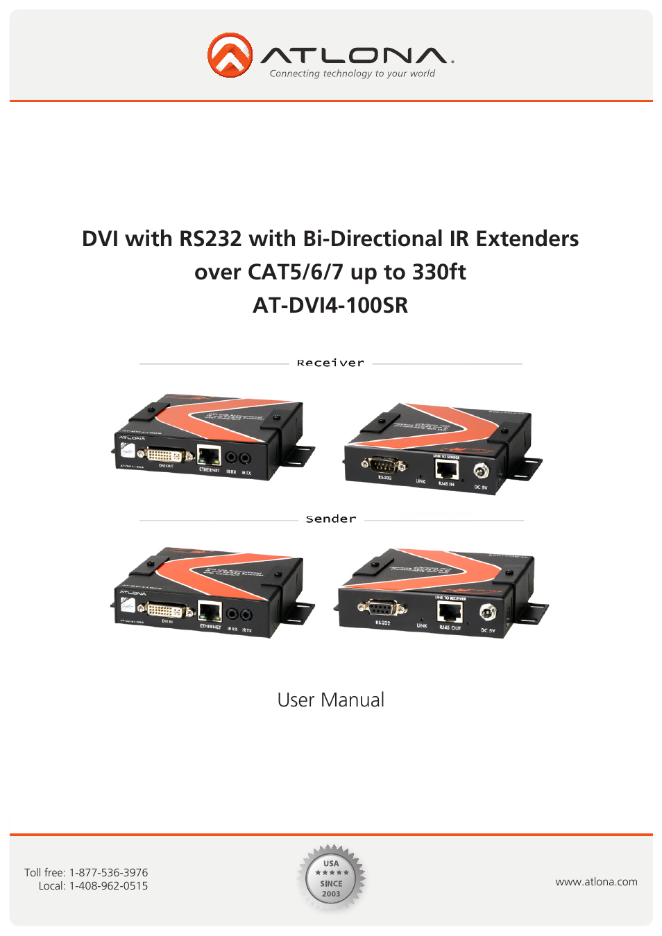 Atlona AT DVI4-100SR User Manual | 9 pages