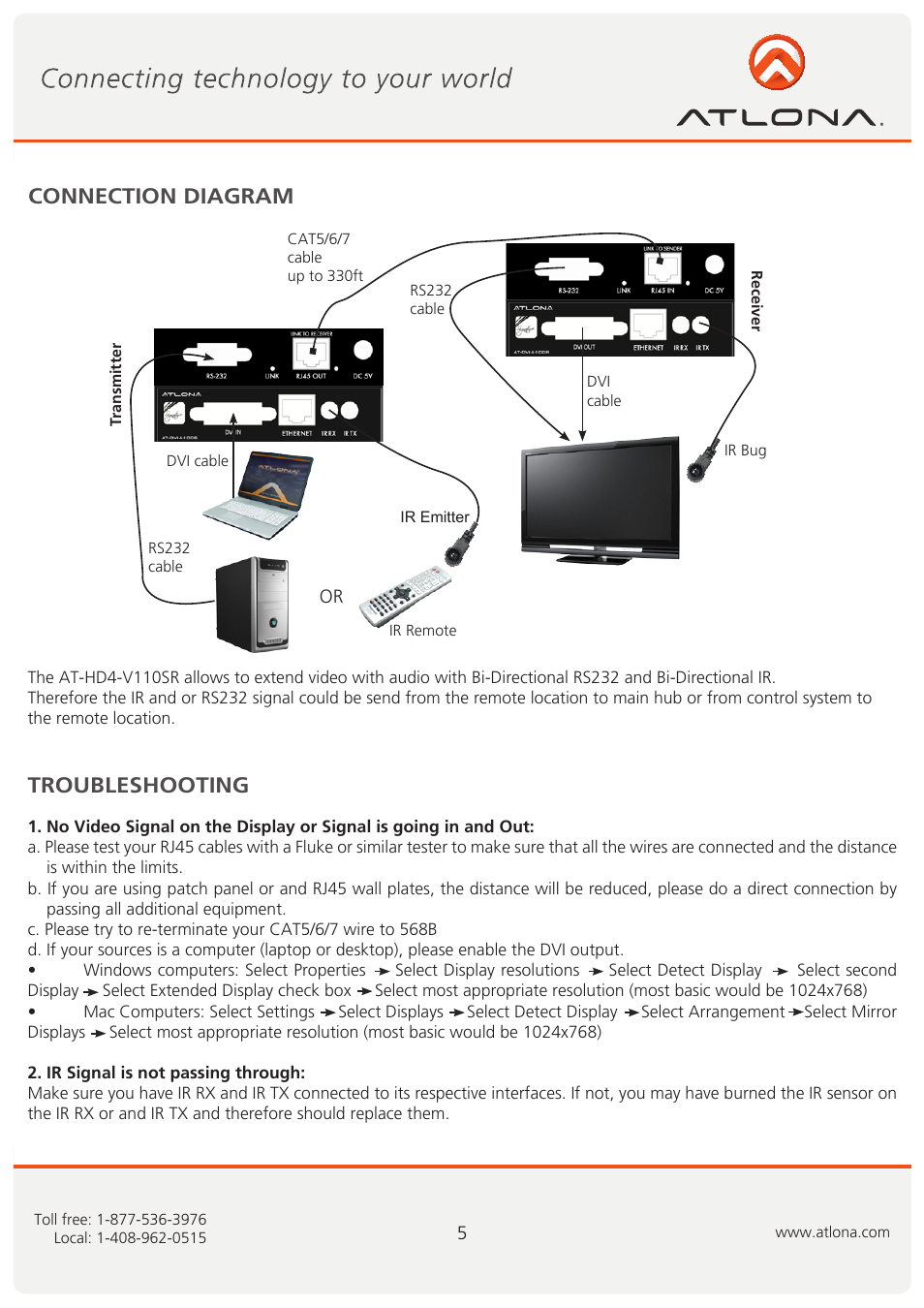 Connection diagram troubleshooting | Atlona AT DVI4-100SR User Manual | Page 6 / 9