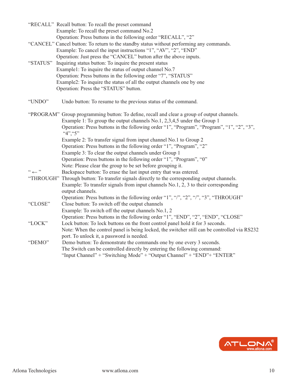 Atlona AT DVI MATRIX User Manual | Page 10 / 21