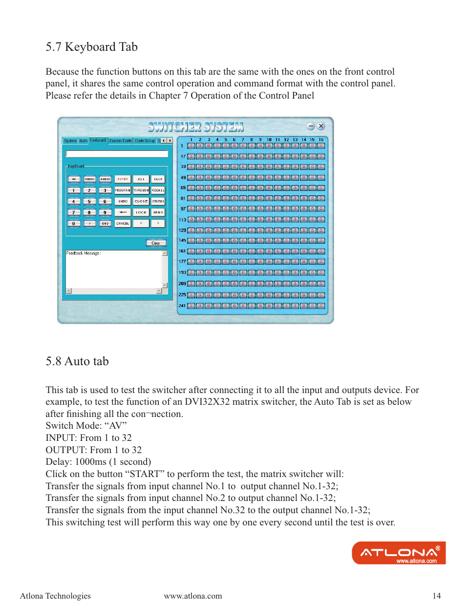 7 keyboard tab, 8 auto tab | Atlona AT DVI MATRIX User Manual | Page 14 / 21