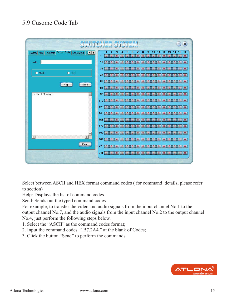 9 cusome code tab | Atlona AT DVI MATRIX User Manual | Page 15 / 21
