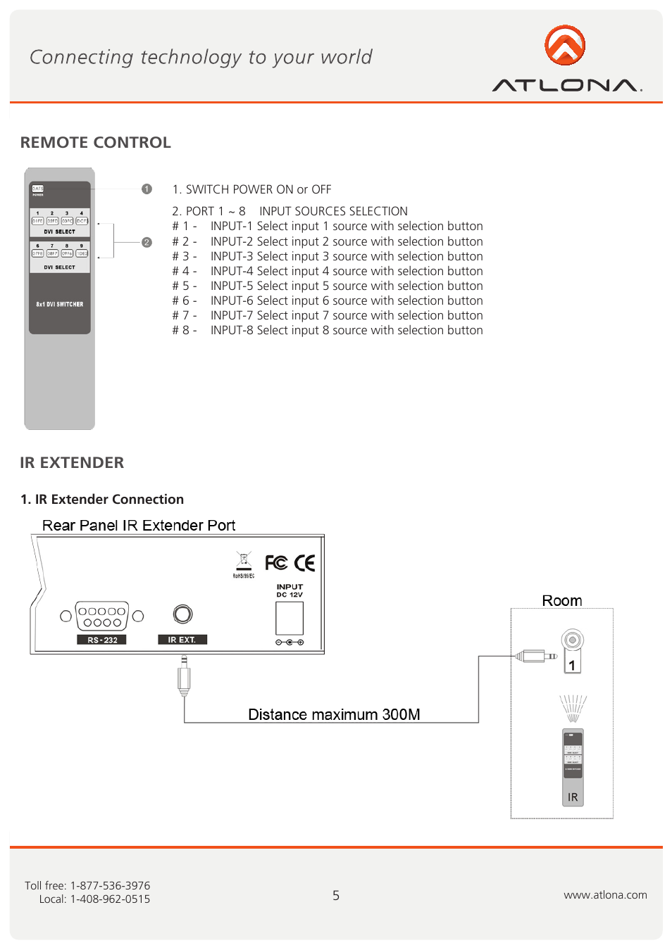 Remote control ir extender | Atlona AT DVI 81A User Manual | Page 6 / 11