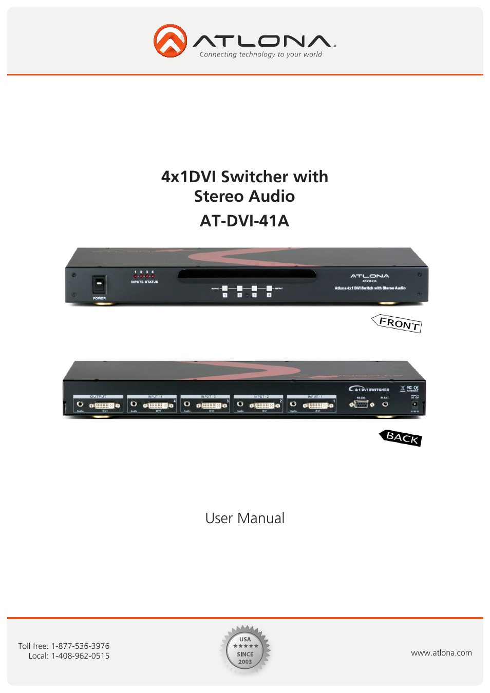 Atlona AT DVI 41A User Manual | 11 pages