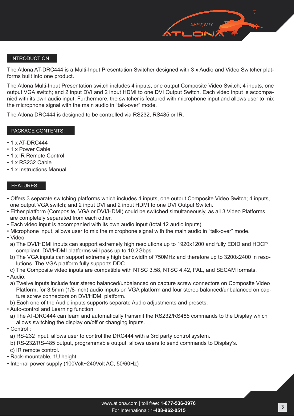 Atlona AT DRC444 User Manual | Page 3 / 10