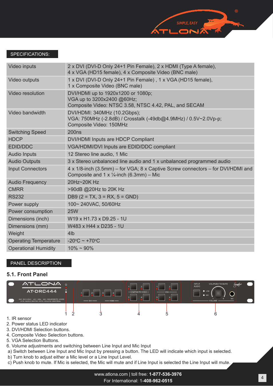 Atlona AT DRC444 User Manual | Page 4 / 10